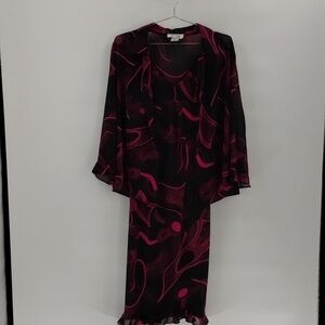 D.J. Summers 2 pc dress black with pink print size 14 vintage lined, see descrip